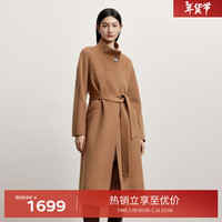 伊芙丽(eifini)伊芙丽偏门襟立领腰带收腰长款双面呢大衣2024秋季外套女装 暮秋驼 155/80A/S