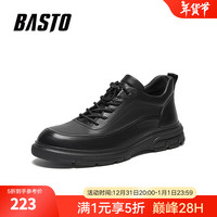 百思图冬季时髦运动厚圆头男休闲鞋F7558DM3 黑色 40