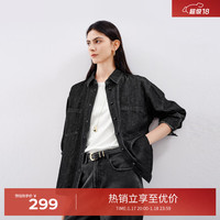 伊芙丽(eifini)【衬衫】伊芙丽复古蓝色牛仔衬衣女2024秋装通勤女装外套 黑色 XL 135-150斤