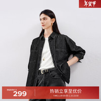 伊芙丽(eifini)【衬衫】伊芙丽复古蓝色牛仔衬衣女2024秋装通勤女装外套 黑色 XL 135-150斤