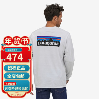 PATAGONIA 男士P-6 Logo户外混纺潮流长袖T恤圆领衫街拍 巴塔哥尼亚38518 WHI白色 L