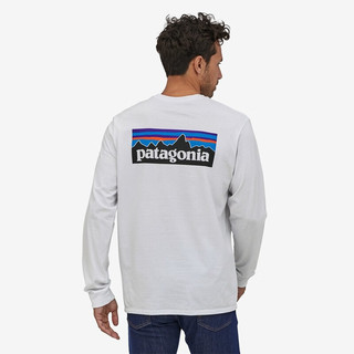 PATAGONIA 男士P-6 Logo户外混纺潮流长袖T恤圆领衫街拍 巴塔哥尼亚38518 WHI白色 L