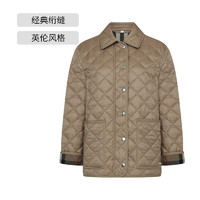 BURBERRY/博柏利女款棉服卡其色菱形格纹翻领棉衣外套