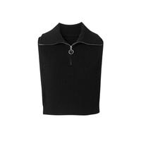 绵羊毛黑色无袖套头针织毛衣背心女秋冬