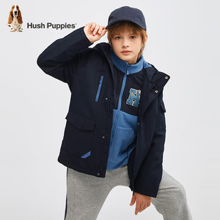 暇步士（Hush Puppies）童装儿童男女大童2024冬季保暖舒适时尚经典版厚风衣 藏蓝 105