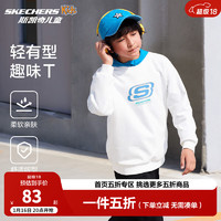 Skechers斯凯奇童装春秋季休闲上衣卫衣运动舒适儿童套头衫L324K078 棉花糖白/0074 140 cm