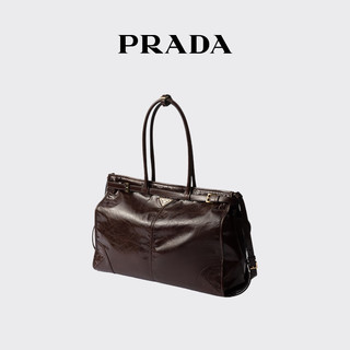 PRADA/普拉达女士大号牛皮革手袋单肩包 深棕色