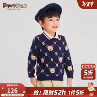 PawinPaw卡通小熊童装2024年春季男宝针织毛衣套头衫上衣满印 藏青色/59 100 cm