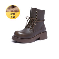 骆驼(CAMEL)马丁靴女潮流时尚休闲短靴厚底显瘦百搭靴子女 L23W245159R咖啡(加绒) 39