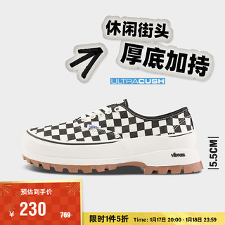 VANS Authentic Vibram 棋盘格厚底增高帆布鞋德比鞋 黑白棋盘格 34.5