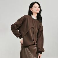 设计感不规则拼接圆领卫衣女春秋季时尚百搭宽松上衣