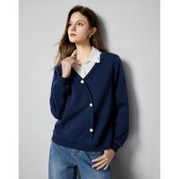 【拼接假两件】24秋款衬衫领拼接卫衣女知识分子百搭通勤上衣