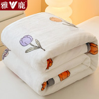 雅鹿冬季毛毯加厚云貂绒午休毯子单人珊瑚绒披肩毯加绒保暖宿舍午睡毯 花园兔【加绒加厚 一触即暖】 230*250cm【多功能 可铺盖】