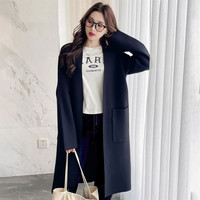 唐狮极简文艺氛围中长款开衫外套女秋冬黑色百搭毛衣qd