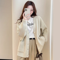 唐狮白色毛衣慵懒风复古冬季韩系穿搭宽松针织开衫外套qd