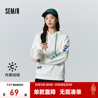 森马 Semir永久联名卫衣女加绒插肩袖宽松冬季酷字母印花连帽上衣个性 本白10102 165/88A/L