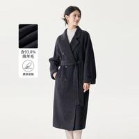 高级感翻驳领系带长款双面羊毛大衣女24年秋冬宽松毛呢外套女