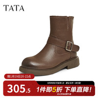 他她（TATA）2024冬时尚休闲时装短靴女CFC01DZ4 啡色（毛里） 34