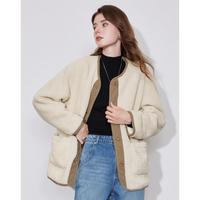 【拼接毛绒外套】24冬款复古仿羊羔绒撞色棉衣女加厚保暖棉服