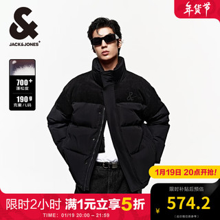 杰克·琼斯（JACK&JONES）冬季男士时尚休闲百搭上衣字母刺绣立领拼色羽绒服男厚款外套 黑砂色-E44 165/88A/XS 充绒164g