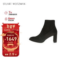 STUART WEITZMAN SW女士GLOVEMID系列显瘦粗跟高跟系带尖头短靴 黑色37.5