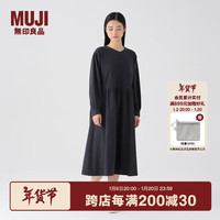 無印良品 MUJI（無印良品 ）女式 法兰绒抽褶连衣裙 美拉德纯棉起毛宽松长裙子秋冬 BC08CC3A 炭灰色 S 155/80A