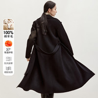 尚都比拉长款100%羊毛大衣女冬季高级感收腰双面毛呢外套 黑色 XL 