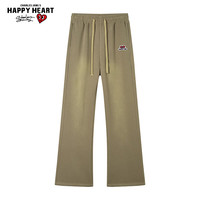 查尔斯桃心美式高街休闲宽松垂感青年百搭渐变显腿长针织微喇长裤男女同款 卡其 L