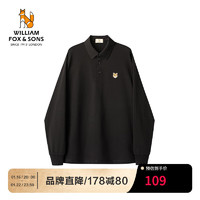 William fox&sons 高弹亲肤索罗娜混纺长绒棉无痕压胶POLO领狐狸头刺绣长袖T恤POLO 黑色 M /48