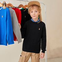 暇步士(Hush Puppies)童装儿童针织衫男童秋季男大童时尚套头针织衫简约舒适 钻石黑 120cm