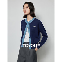 初语撞色针织衫毛衣2024春季新款圆领收腰长袖开衫打底衫女装