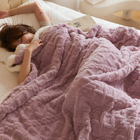 雅鹿塔芙绒毛毯冬季加厚珊瑚绒小毯子办公室披肩午睡毯床上用沙发盖毯 经典款-魅紫【羊羔绒毯】 200X230cm双人毯【柔软舒适】