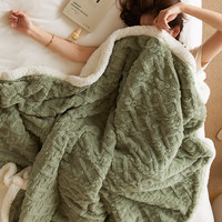雅鹿塔芙绒毛毯冬季加厚珊瑚绒小毯子办公室披肩午睡毯床上用沙发盖毯 经典款-抹茶【羊羔绒毯】 100X150cm午睡毯【柔软舒适】
