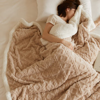 雅鹿塔芙绒毛毯冬季加厚珊瑚绒小毯子办公室披肩午睡毯床上用沙发盖毯 经典款-卡其【羊羔绒毯】 180X200cm单人毯【柔软舒适】