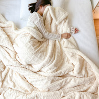 雅鹿塔芙绒毛毯冬季加厚珊瑚绒小毯子办公室披肩午睡毯床上用沙发盖毯 塔芙-米杏【羊羔绒毯】 200X230cm双人毯【柔软舒适】
