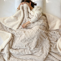 雅鹿塔芙绒毛毯冬季加厚珊瑚绒小毯子办公室披肩午睡毯床上用沙发盖毯 塔芙-奶茶【羊羔绒毯】 200X230cm双人毯【柔软舒适】