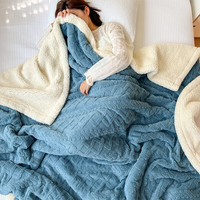 雅鹿塔芙绒毛毯冬季加厚珊瑚绒小毯子办公室披肩午睡毯床上用沙发盖毯 塔芙-雪蓝【羊羔绒毯】 200X230cm双人毯【柔软舒适】