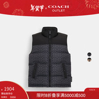 COACH 奥莱男士经典标志老花冬季户外羽绒服外套保暖背心马甲 木炭灰色 经典标识 L