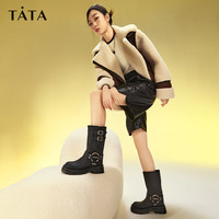 他她(TATA)2023冬时尚帅气厚底百搭骑士靴新W5P01DS3 黑色(单里) 38