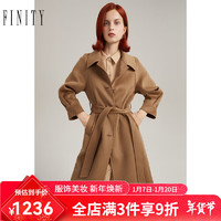 菲妮迪（FINITY）羊绒大衣冬季羊毛驼色简约收腰双面呢保暖外套女 驼色 L