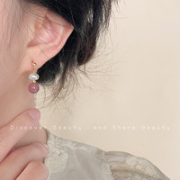 茉妃手工款法式草莓晶耳环银针淡水珍珠耳钉小众设计高级感耳饰 简约草莓晶珍珠-银针