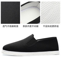 老北京布鞋男款高帮加绒纯手工千层底中老年一脚蹬休闲养脚黑布鞋 千层艾草款 39