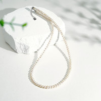 大溪地母亲节 3-4mm小米珠珍珠项链强光淡水珍珠锁骨链颈饰 S925银扣/3-4mm+银白万能扣