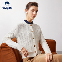 Navigare意大利小帆船女士全羊毛绞花针织开衫毛衣外套2334094512 白 S 科技白