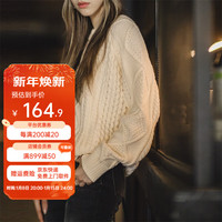 马登 MADEN女装 软糯糯麻花毛衣宽松慵懒风外穿内搭织套头针织上衣秋冬 米白色 M