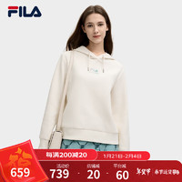 FILA 斐乐女子连帽卫衣2025春时尚休闲舒适针织长袖上衣 云菇白-WT M (165) /84A