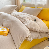 雅鹿牛奶绒床上四件套加厚珊瑚绒双面加绒被套法兰绒床单三件套冬天款 浅卡+姜黄【高克重牛奶绒】 四件套2.0m床适用-被套220*240cm