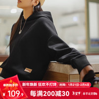 马登 MADEN女装 美式空气层连帽卫衣秋季休闲简约百搭帽衫宽松套头长袖上衣 活性黑 M