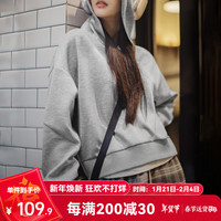 马登 MADEN女装 美式空气层连帽卫衣秋季休闲简约百搭帽衫宽松套头长袖上衣 浅花灰 M