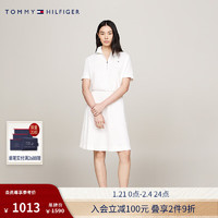 TOMMY HILFIGER 24早秋女装通勤净色小绣标收腰半拉链翻领连衣裙42115 白色YBL XS